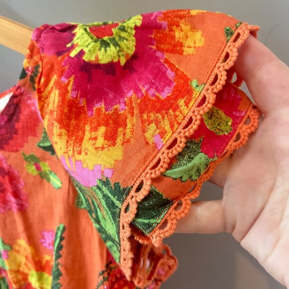NEW Cynthia Rowley Womens Floral Print Orange Top S Linen/Rayon Blend - Picture 2 of 7